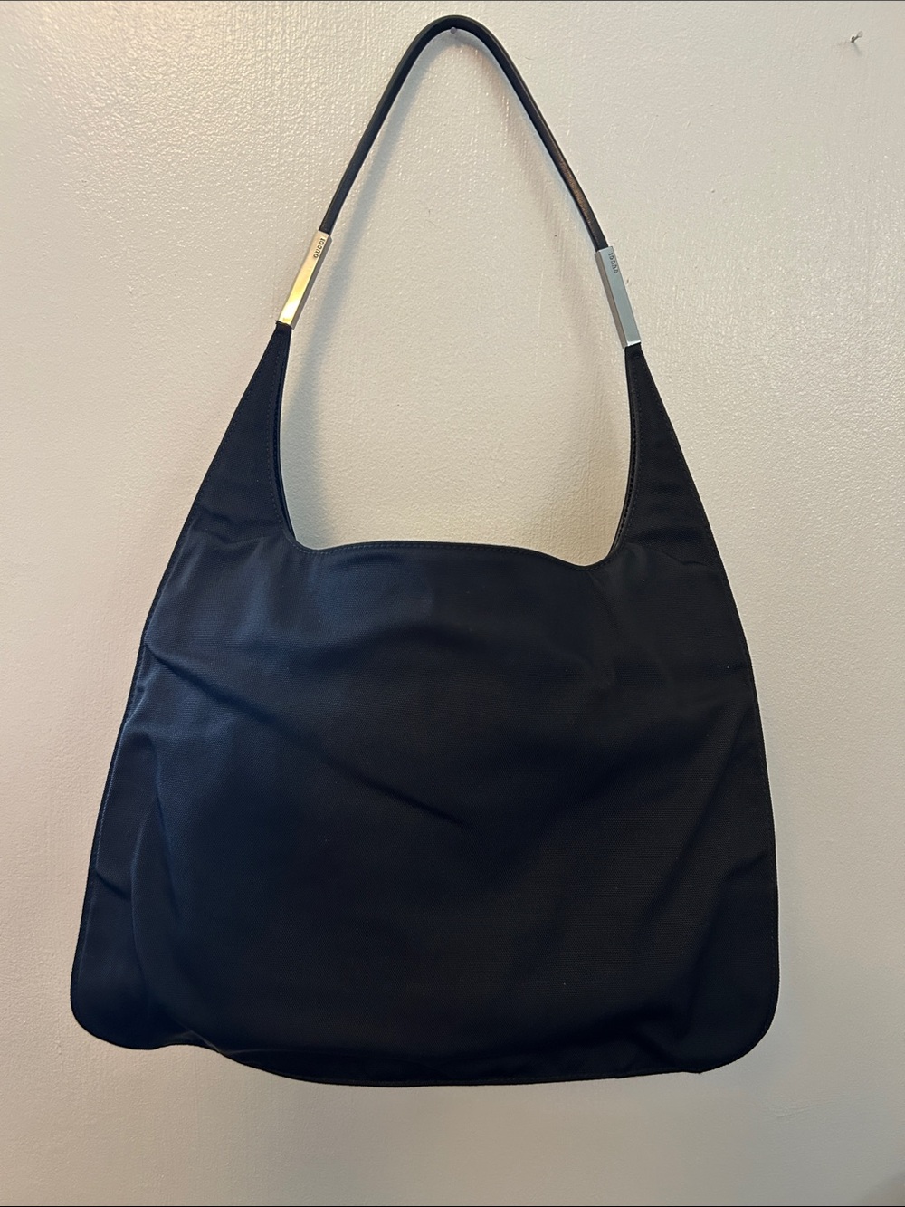 Gucci Nylon Black Shoulder Bag with Metal Accents